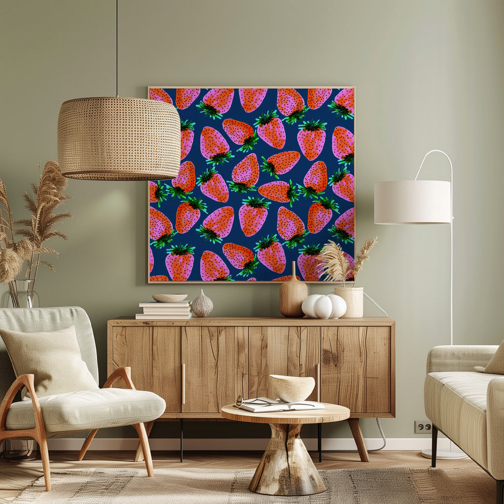 Roter Lavendel auf marineblauen Erdbeeren | Leinwand