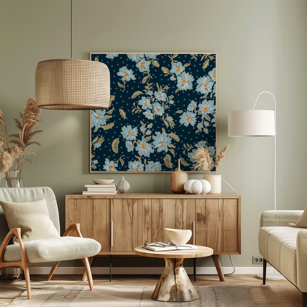 Floral Heritage Bouquet Mondscheinblau Muster | Leinwand