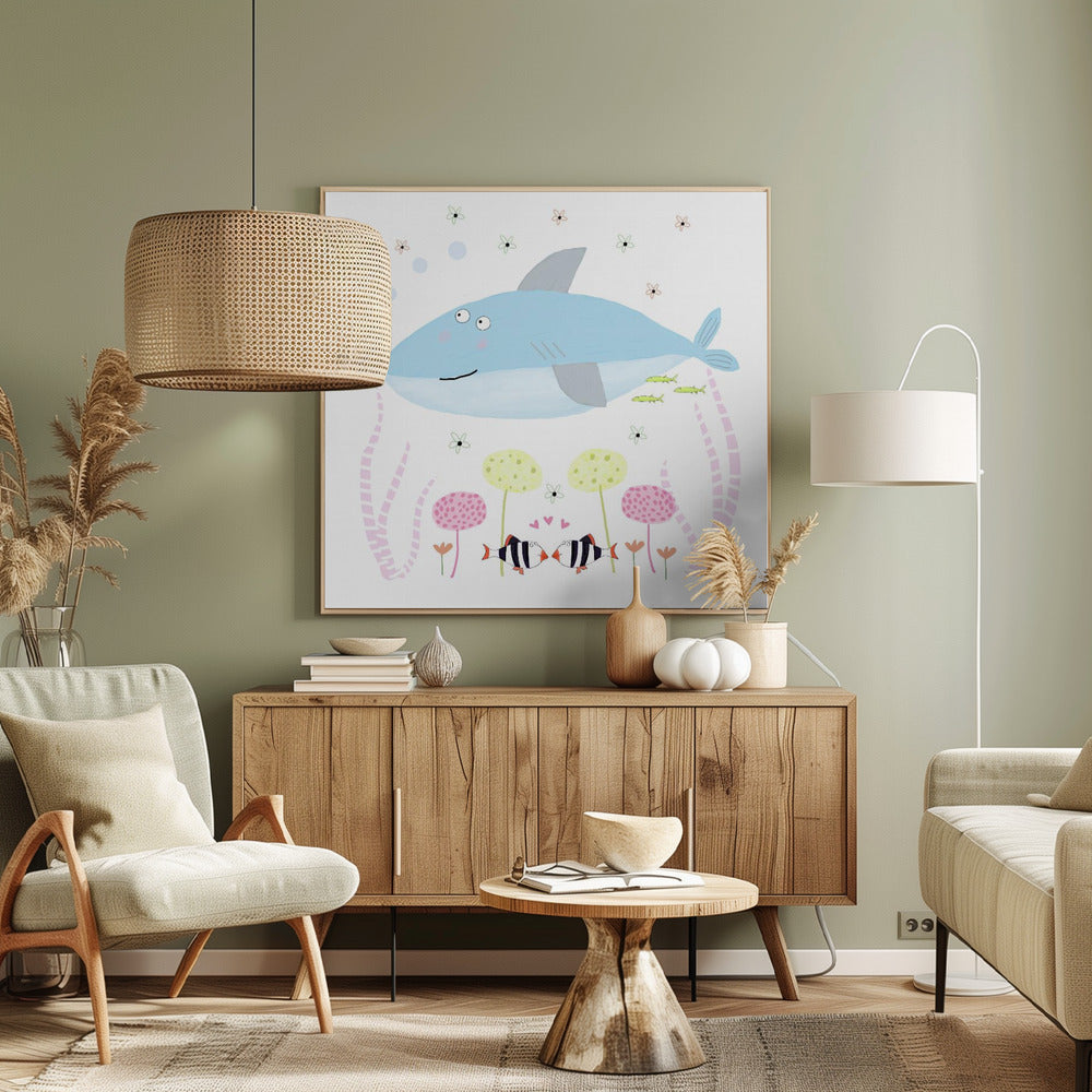 Babyhai mit Blumen | Leinwand