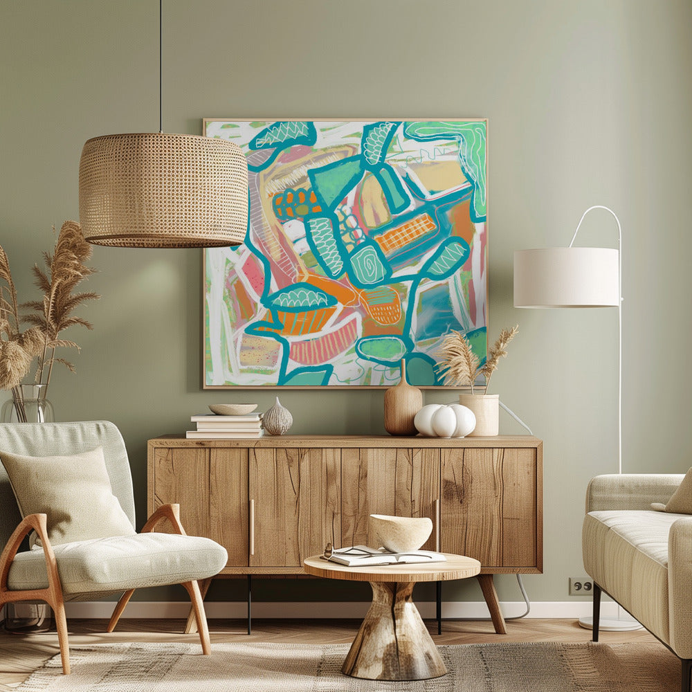 Blaues und orangefarbenes Muster | Leinwand
