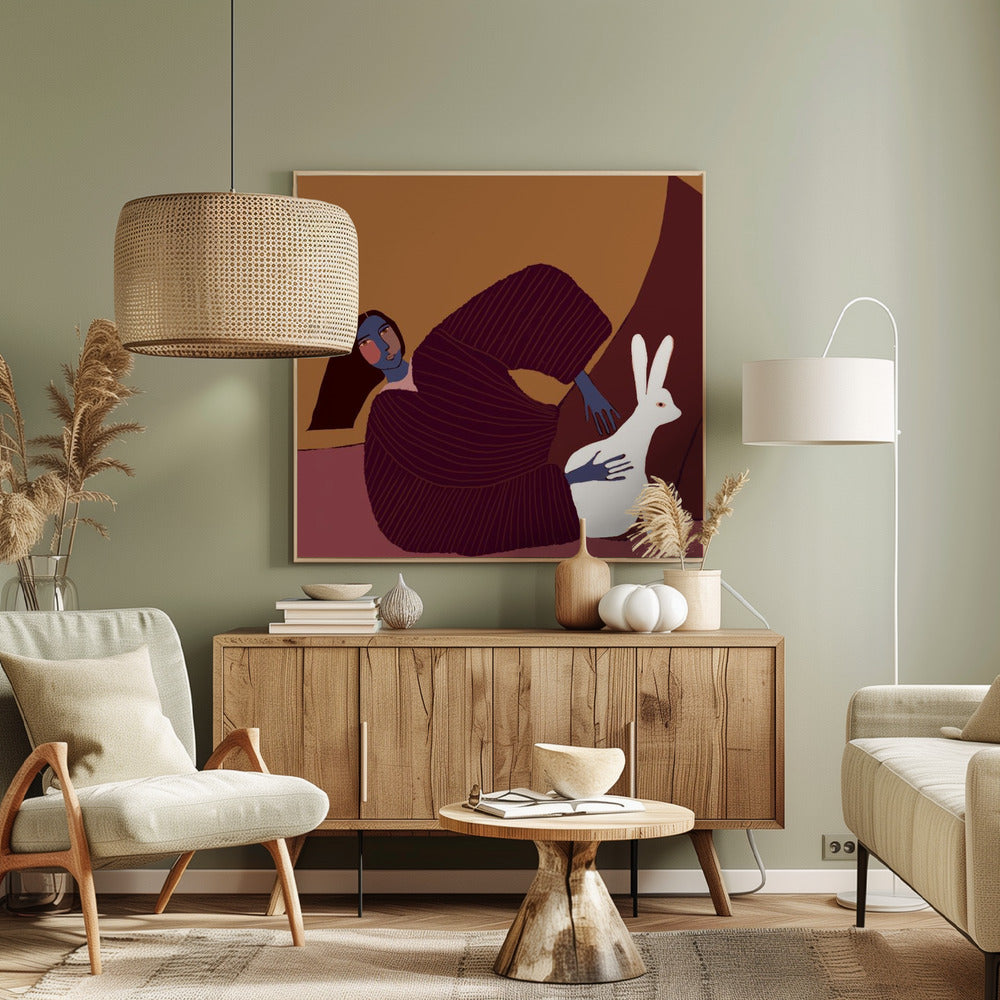 Dame und Kaninchen | Leinwand