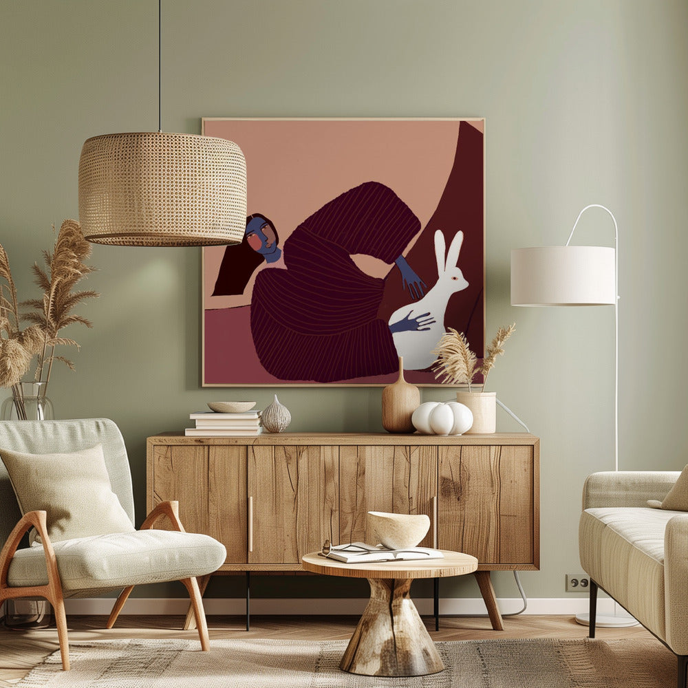 Dame und Kaninchen | Leinwand