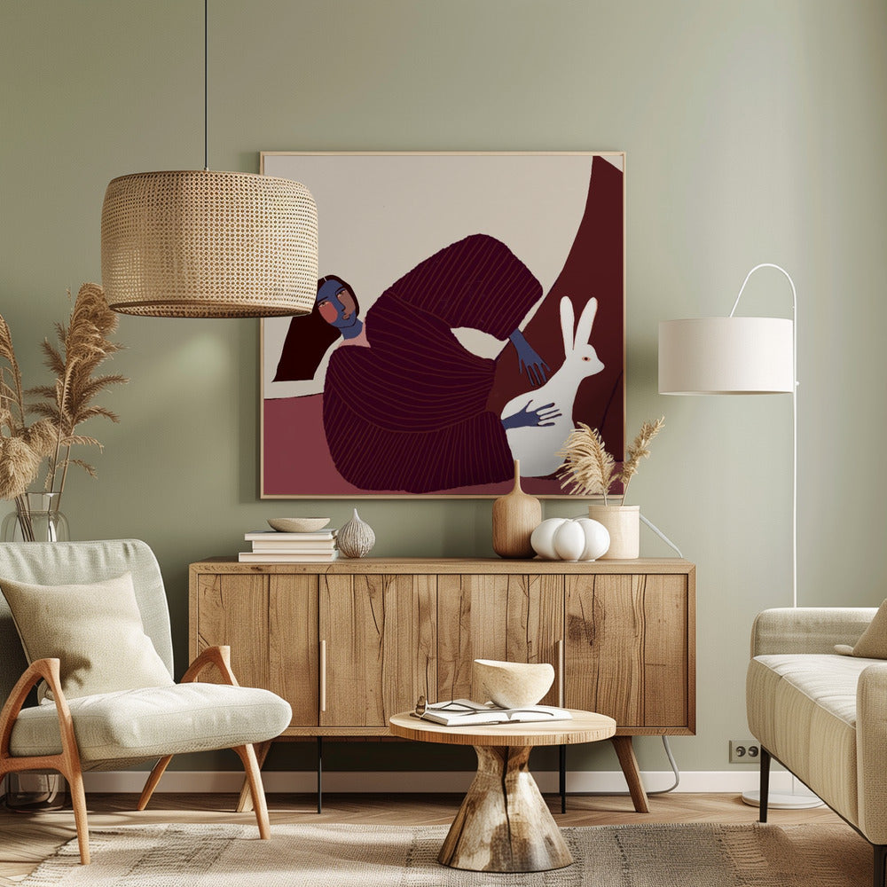 Dame und Kaninchen | Leinwand