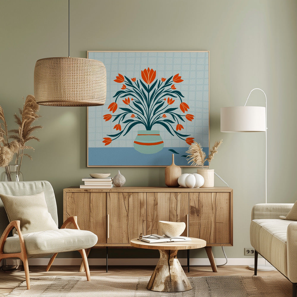 Tulpen in einer Vase - türkis | Leinwand
