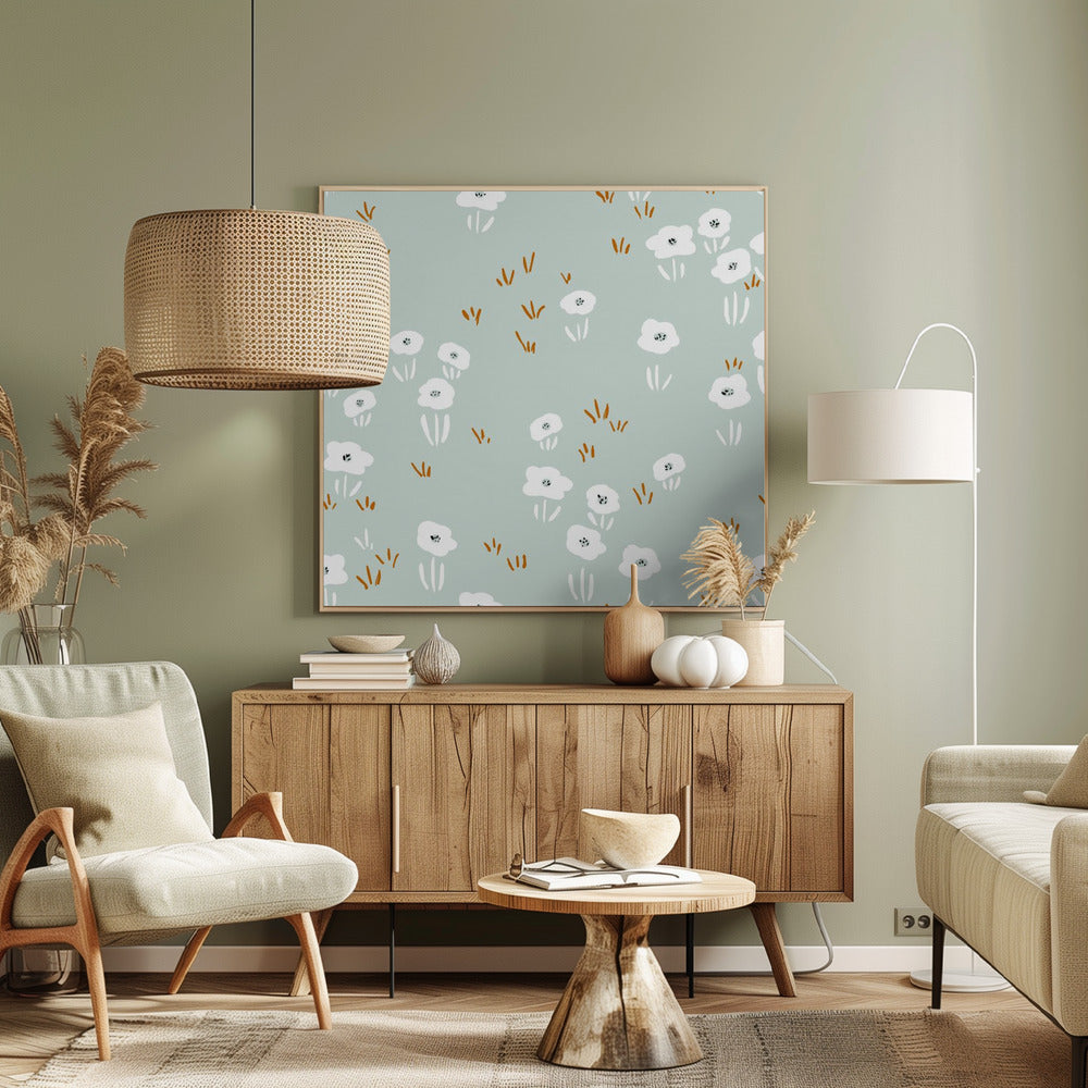 Minimalistisches Wildblumenwiese-Mintmuster | Leinwand