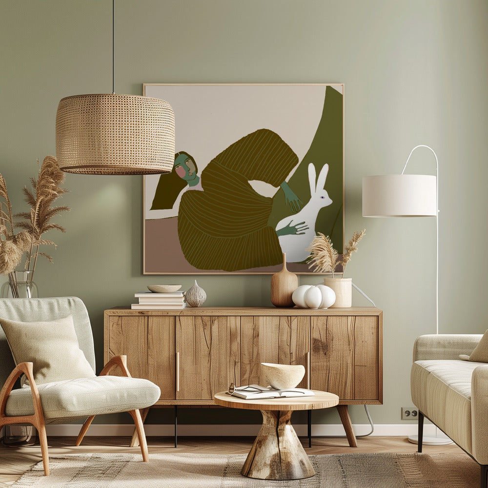 Dame mit Kaninchen | Leinwand