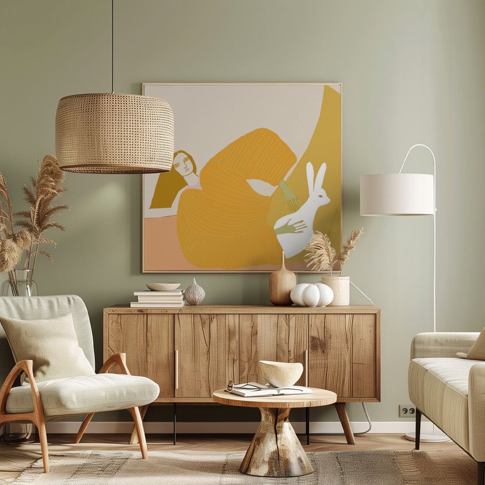 GOLD Dame mit Kaninchen | Leinwand