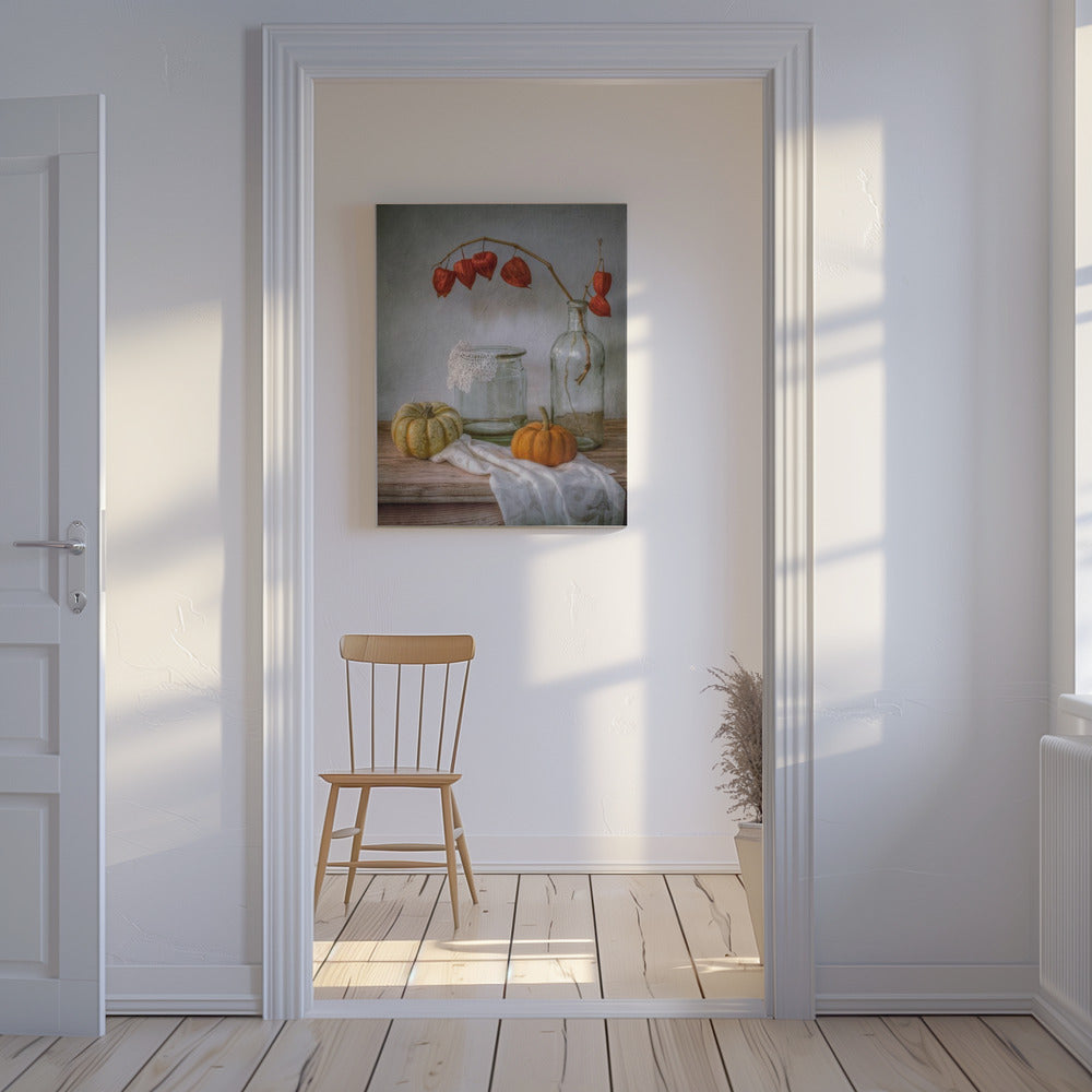 Stillleben mit Physalis und Kürbis | Leinwand
