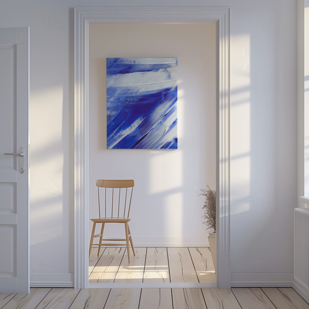Weiße und blaue Pinselstriche | Leinwand