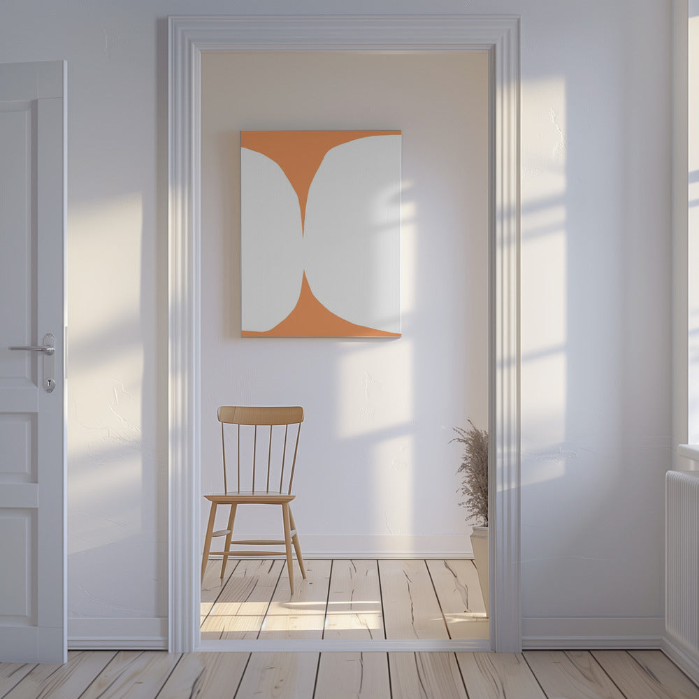 Geometrische weiße Formen auf orangefarbenem Hintergrund | Leinwand
