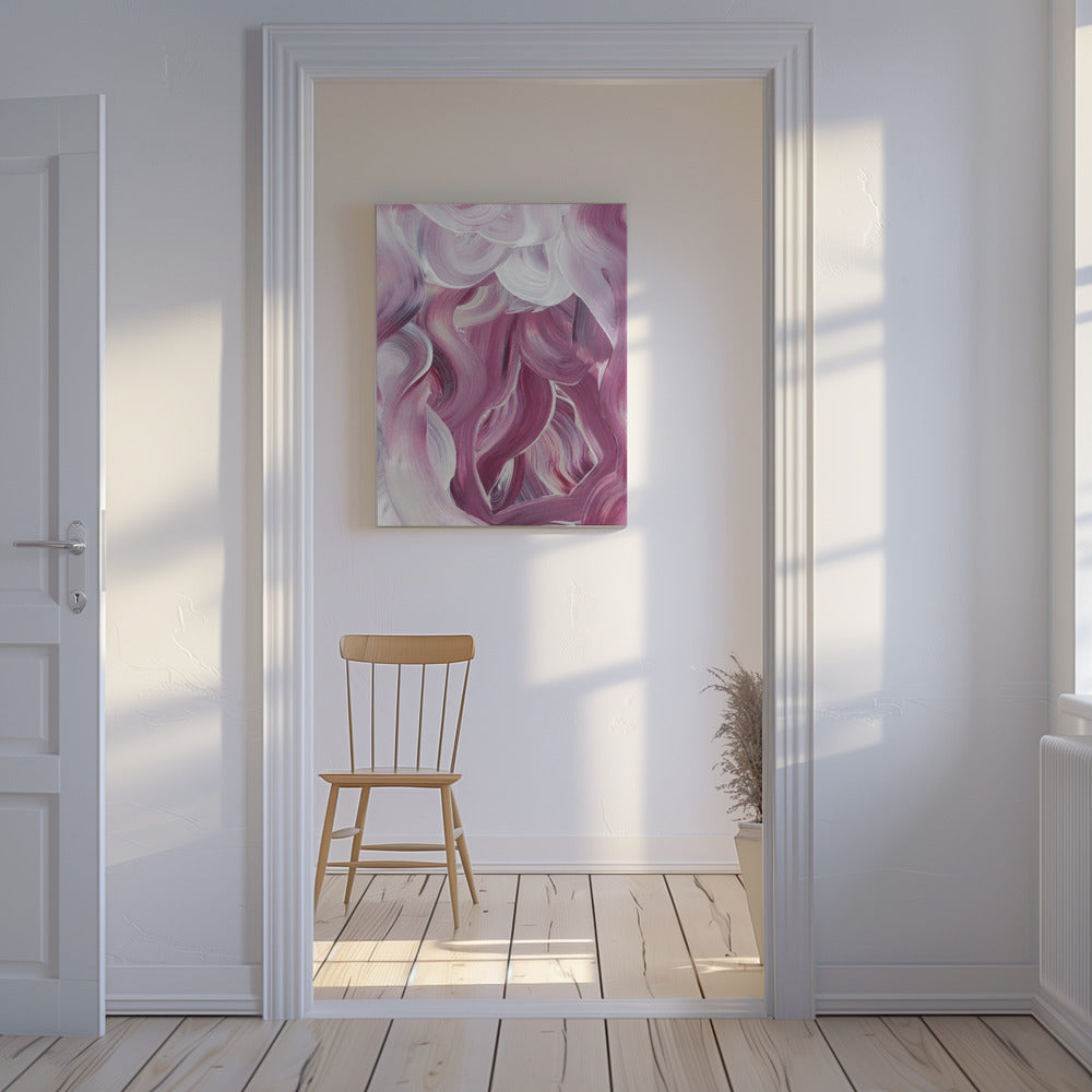 Ausdrucksstarke rosa und weiße Pinselstriche | Leinwand