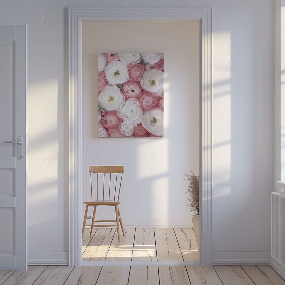 Verstreute Ranunkeln in gedecktem Rosa I | Leinwand