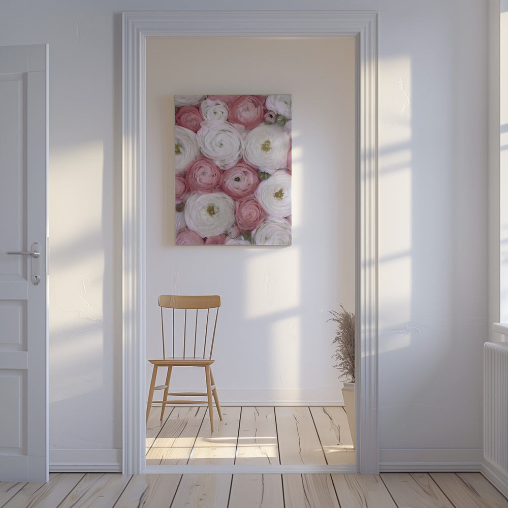 Verstreute Ranunkeln in gedecktem Rosa II | Leinwand