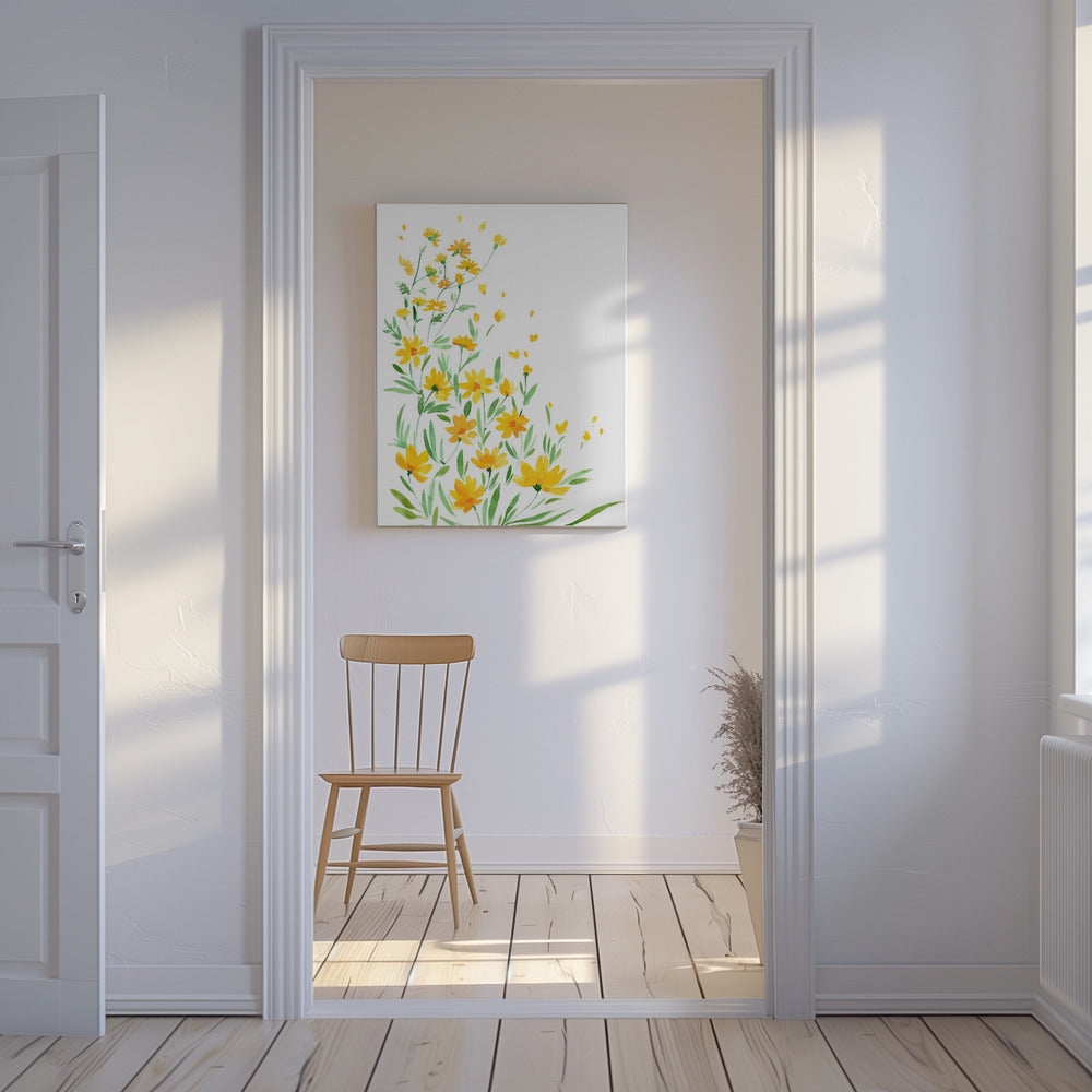 Gelbe Aquarell-Wildblumen | Leinwand