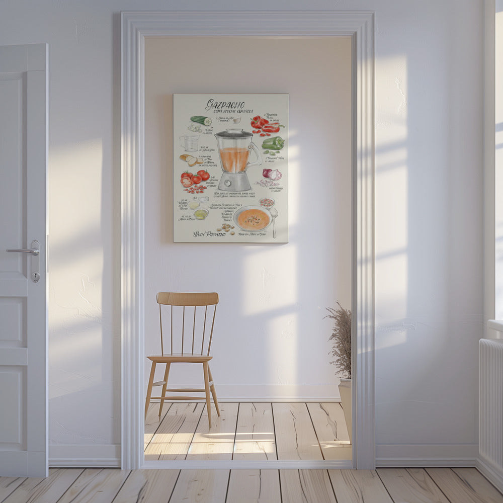 Illustriertes Gazpacho-Rezept auf Spanisch | Leinwand