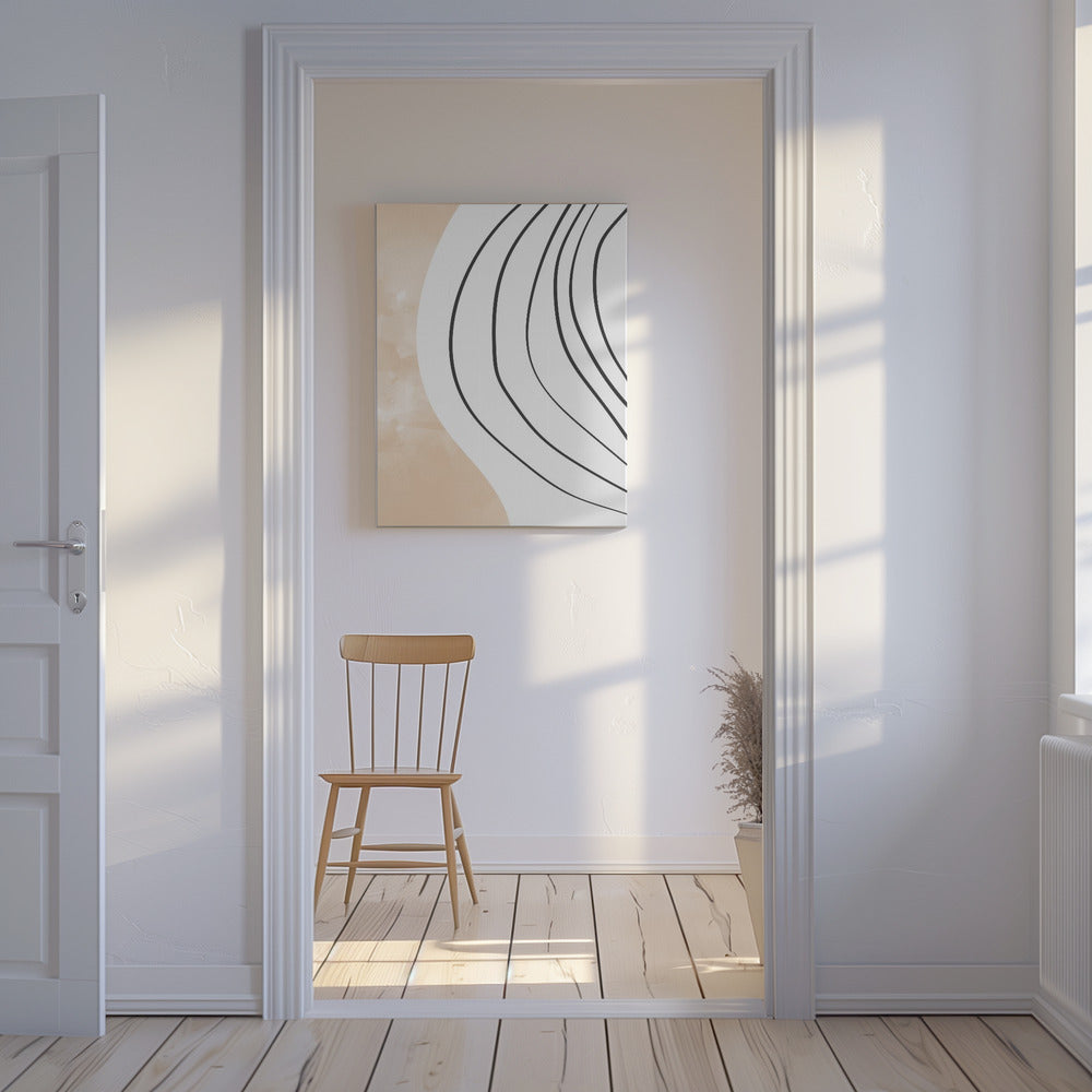 Beige Schwarze Strichzeichnungen | Leinwand