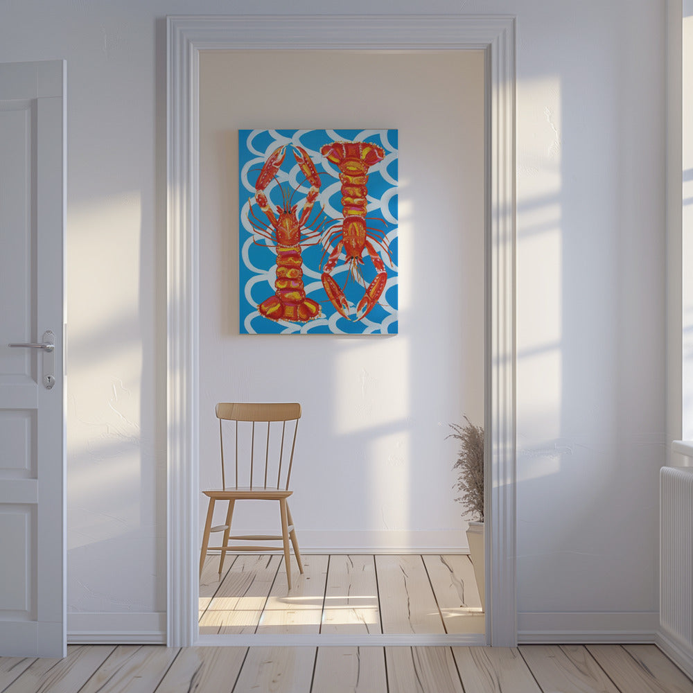 Langustinen auf Blau | Leinwand