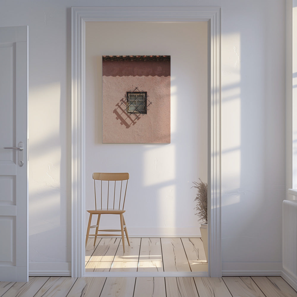 Rustikale rosa Wand mit Vintage-Fenster | Leinwand