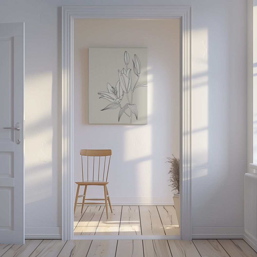 Line Art Lilien in Beige | Leinwand