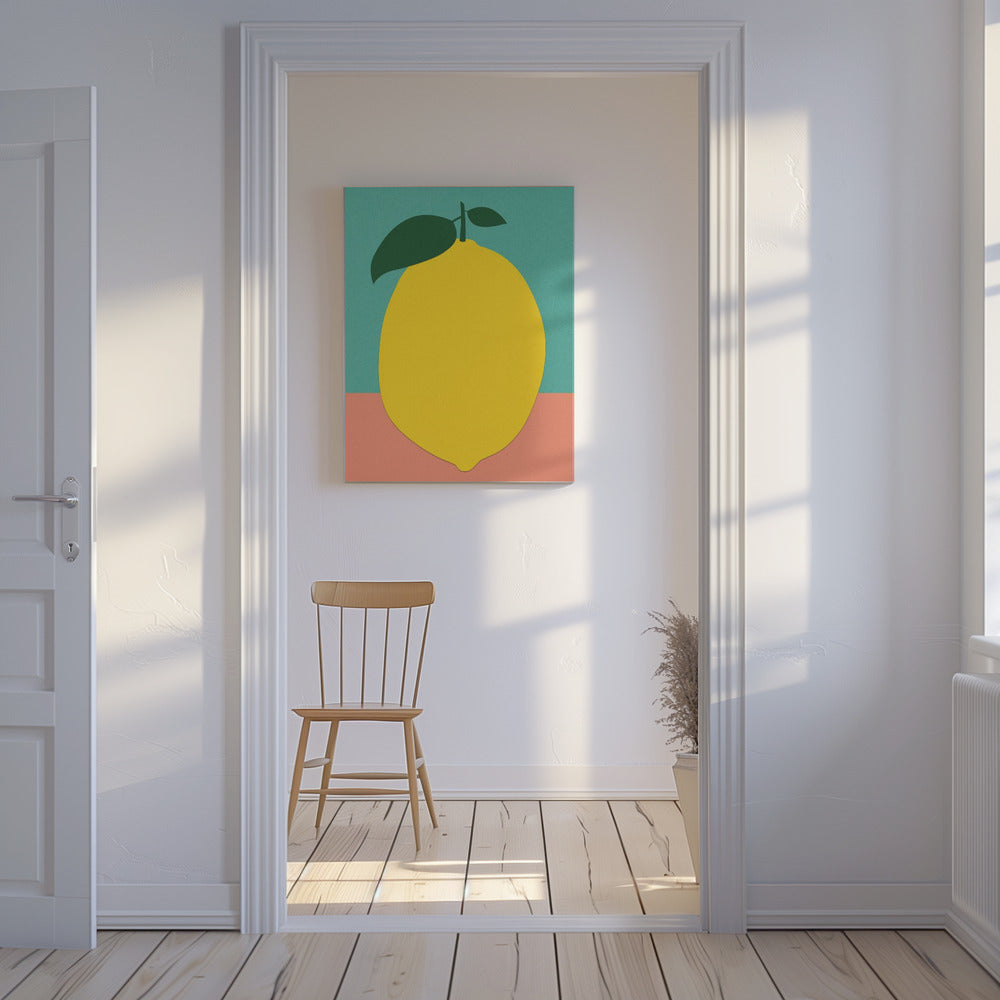 Zitrone mit zwei Blättern | Leinwand