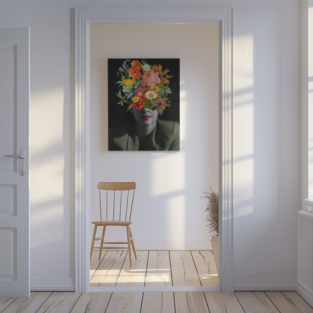 Grüner Vintage Blumenstrauß | Leinwand
