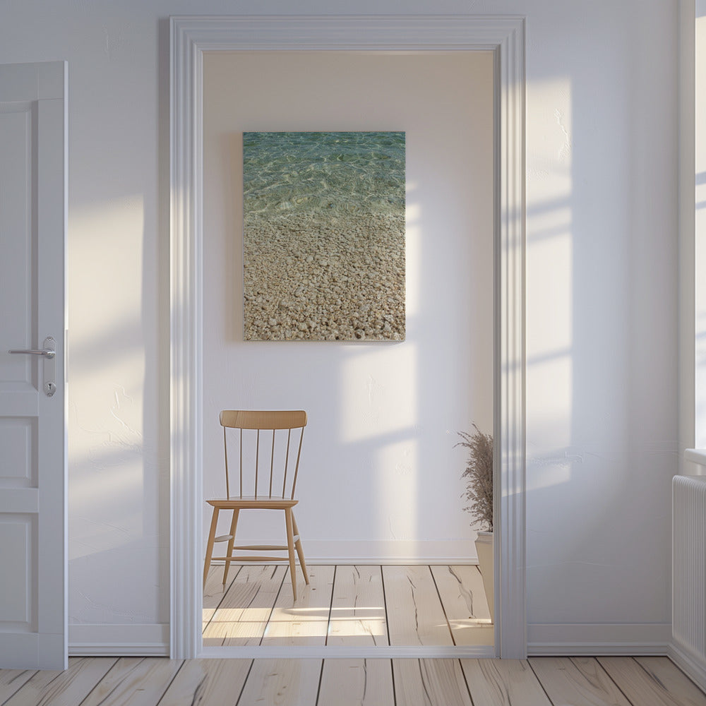Aqua Ocean and Golden Pebbles | Canvas