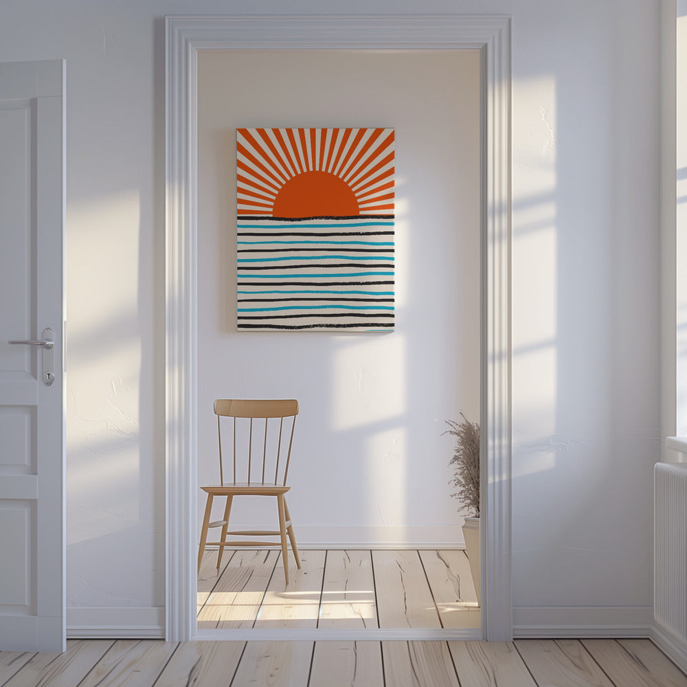Rote Sonne und Meer | Leinwand