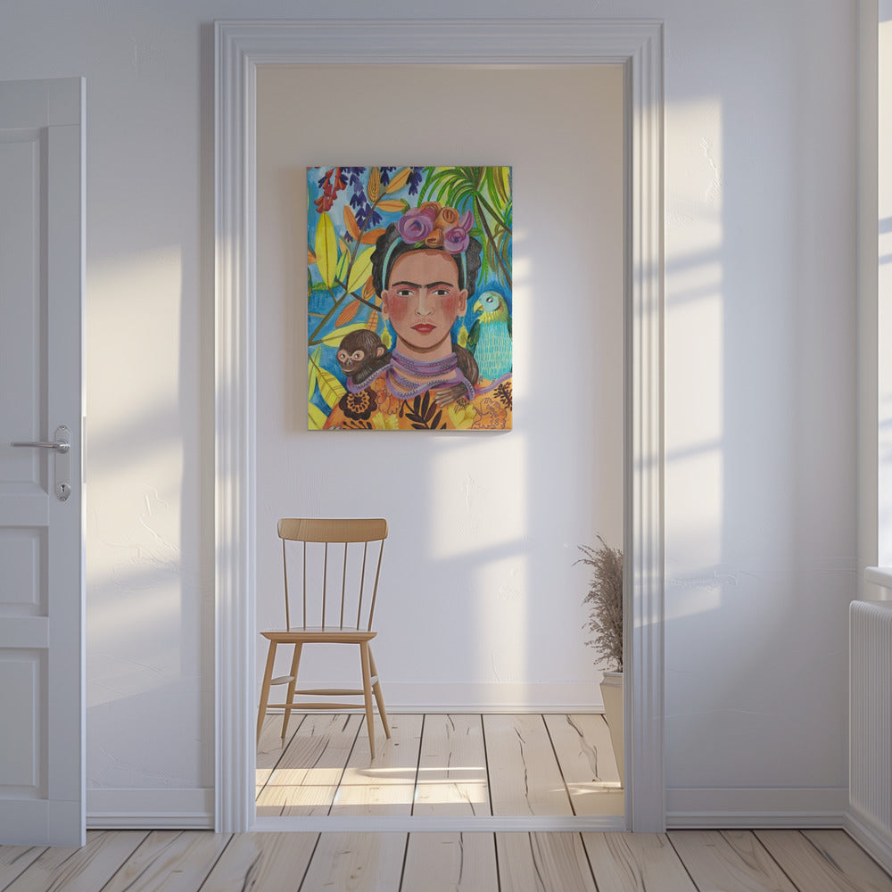 Frida und ihre Papageien | Leinwand