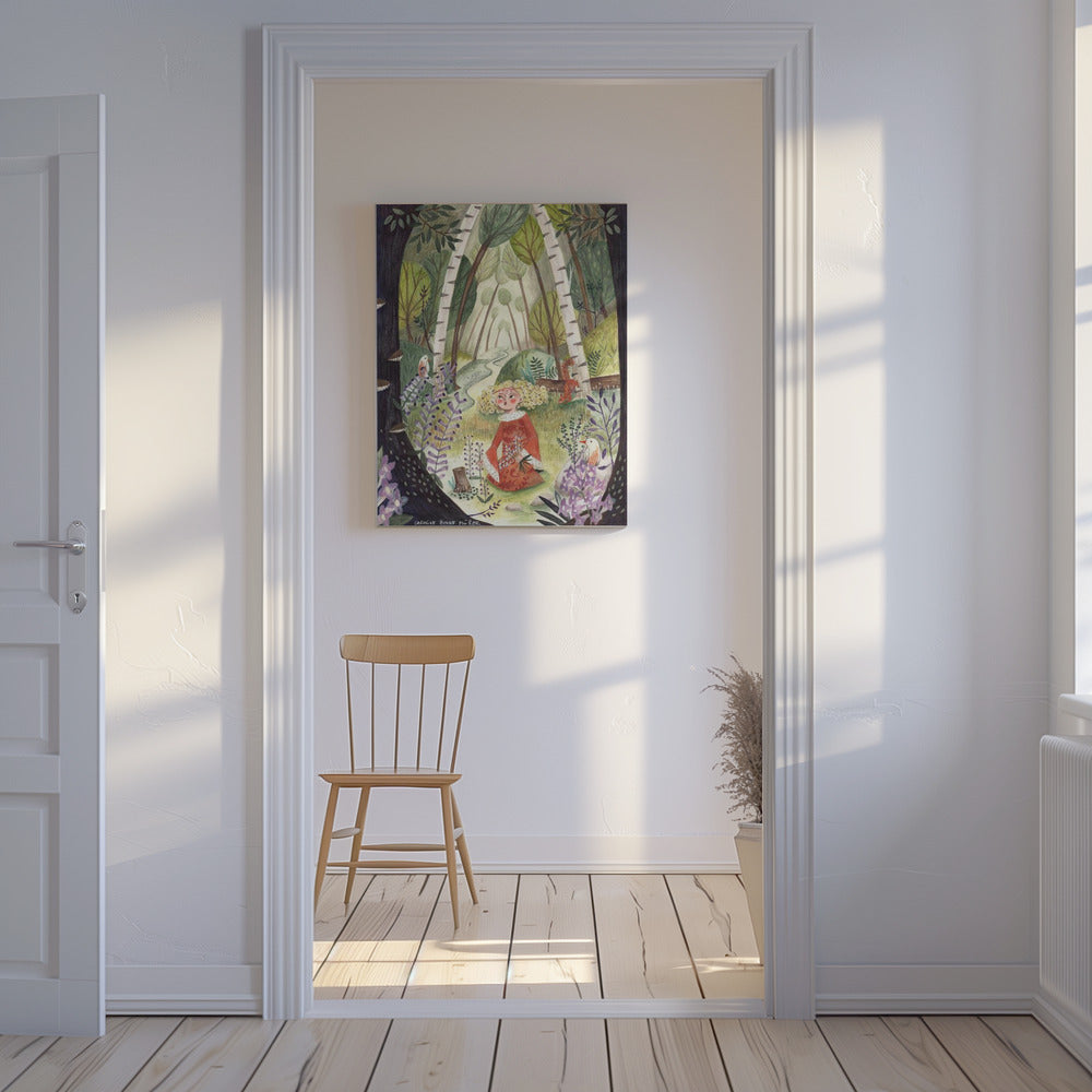 Prinzessin im Wald mit Blumen | Leinwand