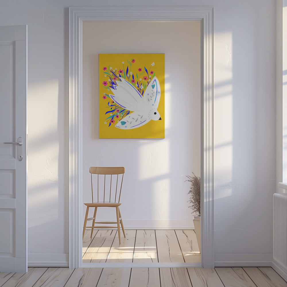 Vogel in Blumen Illustration | Leinwand