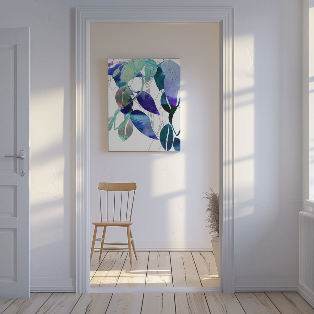 Botanical Leaf Print Art In Navy Blue 3 | Canvas