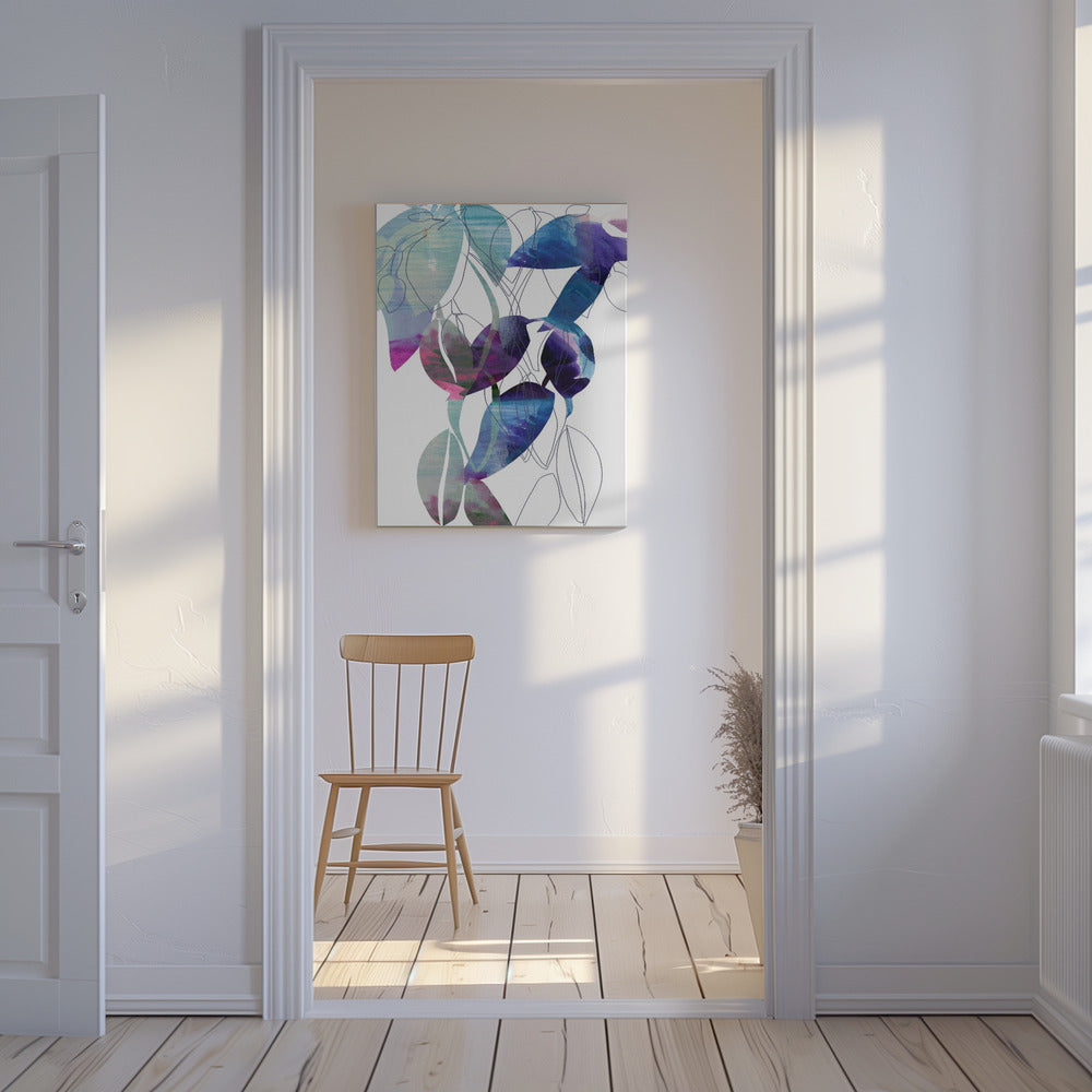 Botanical Leaf Print Art In Navy Blue 2 | Canvas