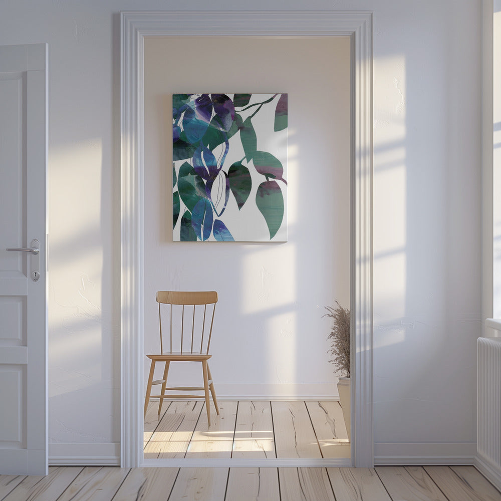 Botanical Leaf Print Art In Navy Blue 1 | Canvas