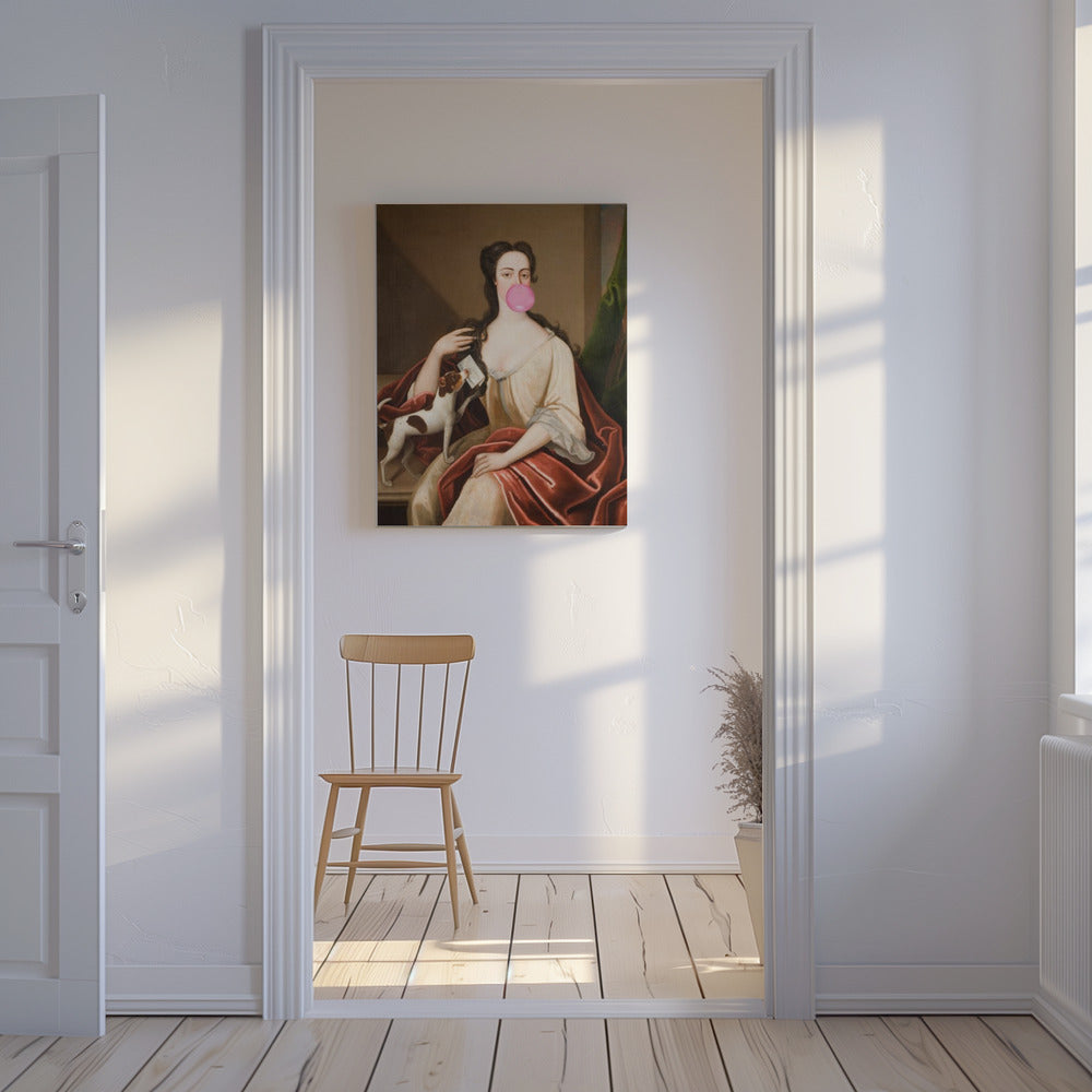 Renaissance Kaugummi Portrait und Hund / Veränderte Kunst | Leinwand