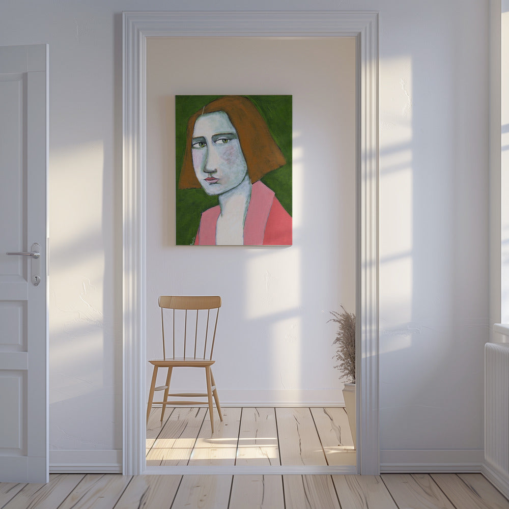 Frau in rosa Jacke | Leinwand