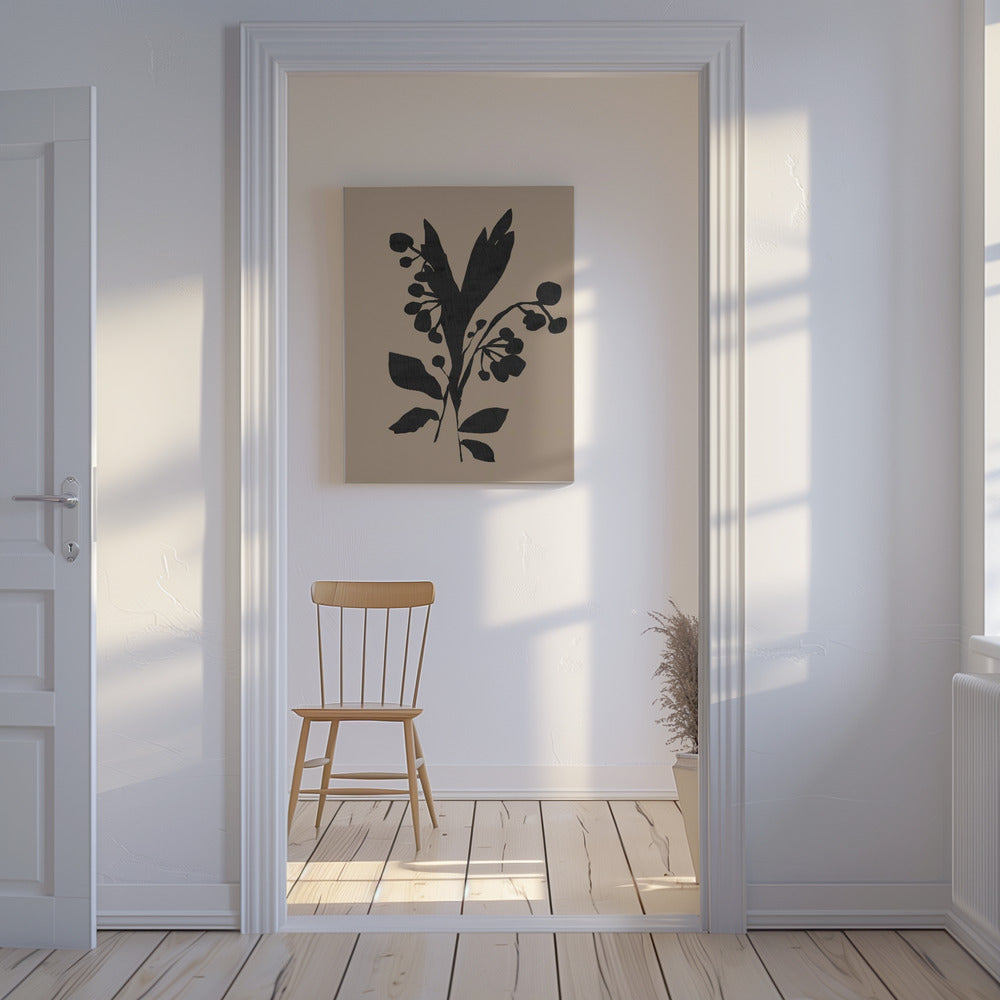 Black Floral Buds Modern Botanical Silhouette | Canvas
