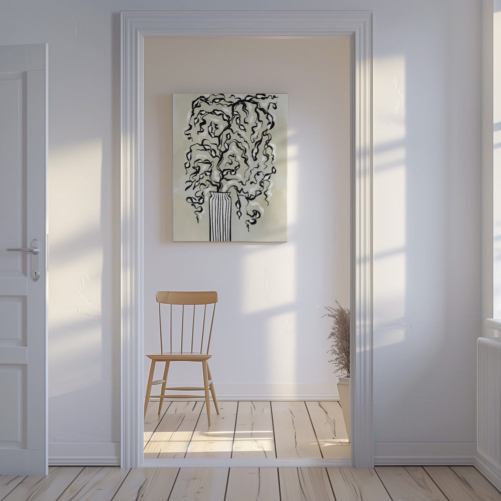Stilisierte Pflanze in einer gestreiften Vase | Leinwand