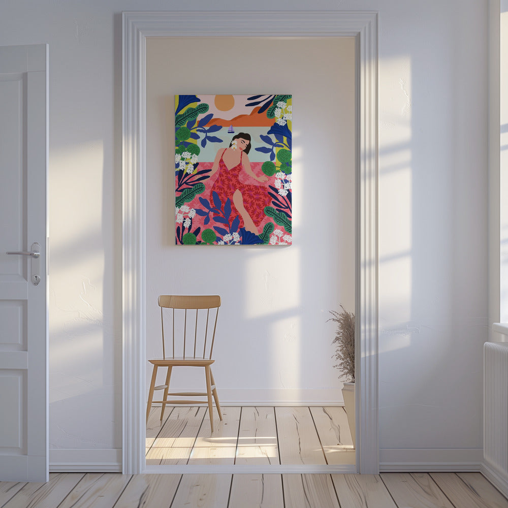 Florales Sonnenuntergangsmädchen | Leinwand