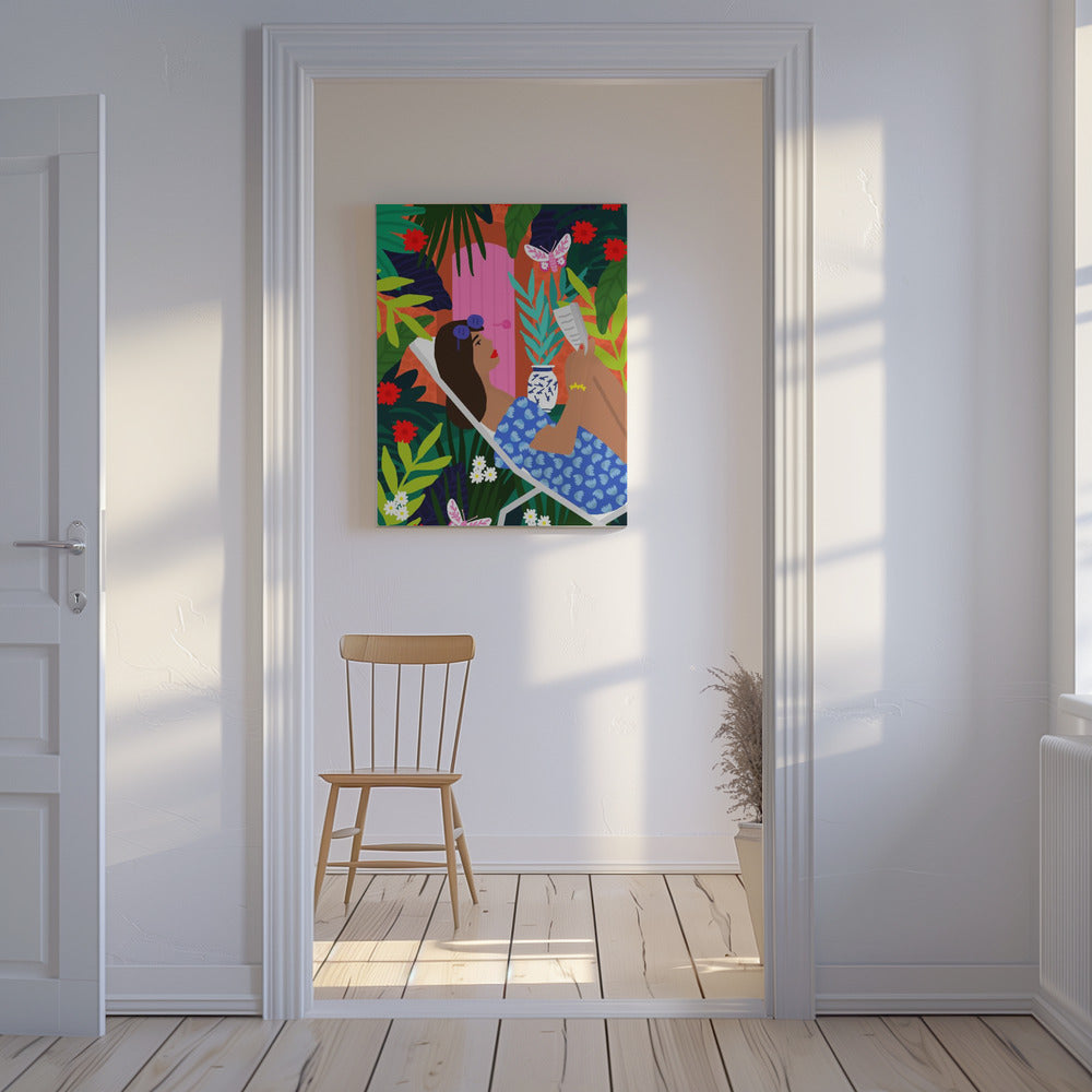 Blumenmädchen beim Sonnenbaden | Leinwand