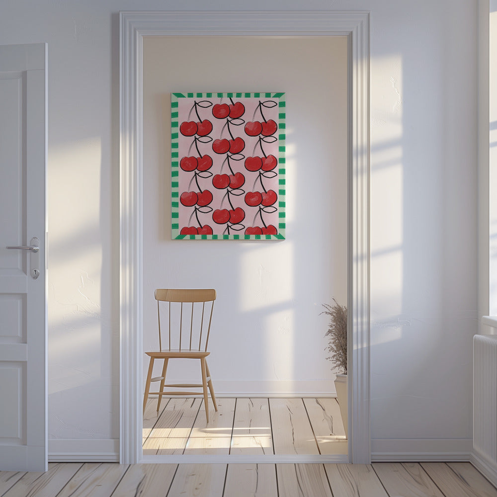 Red Cherries on a Pink | Canvas