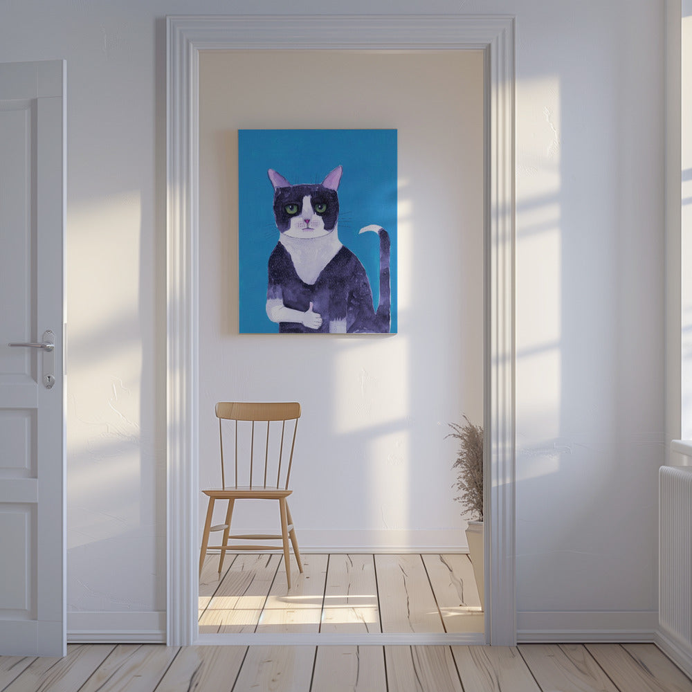 Katze Daumen hoch blau | Leinwand