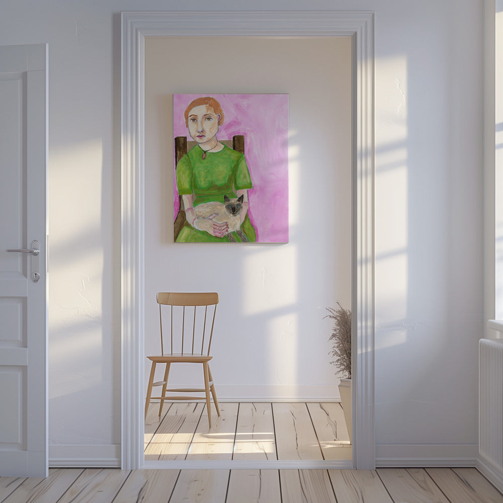 Dame mit Katze | Leinwand