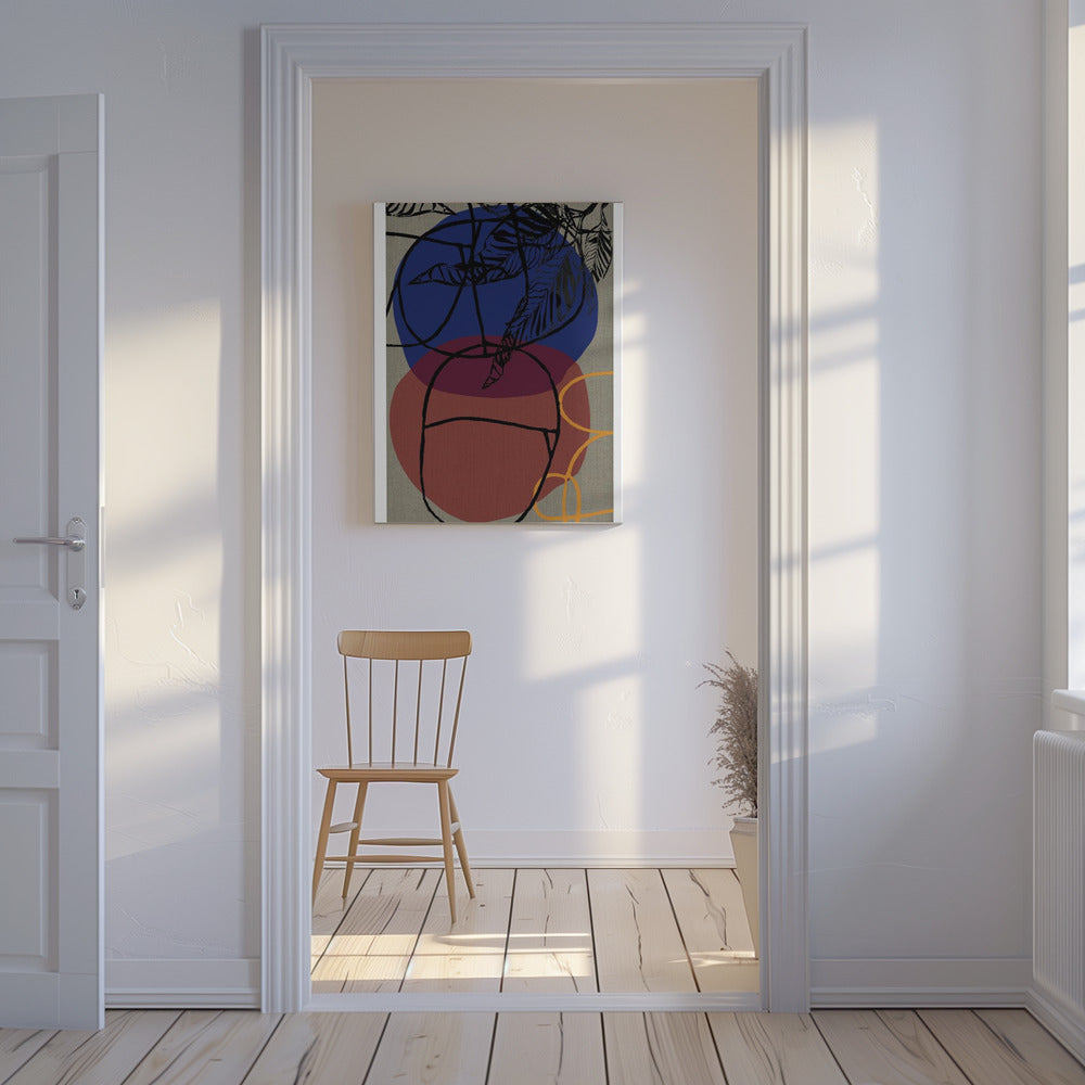 Holzschnitt Blatt Lila Blau Rot Abstrakt 3 Finale | Leinwand