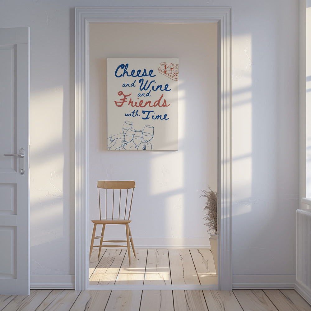 Käse und Wein..., Text + Illustration | Leinwand