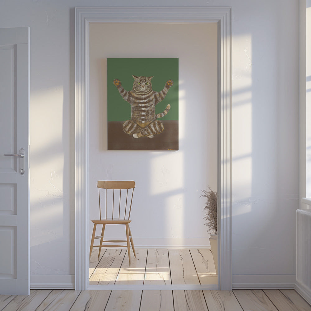 Yoga Cat Green Background | Canvas