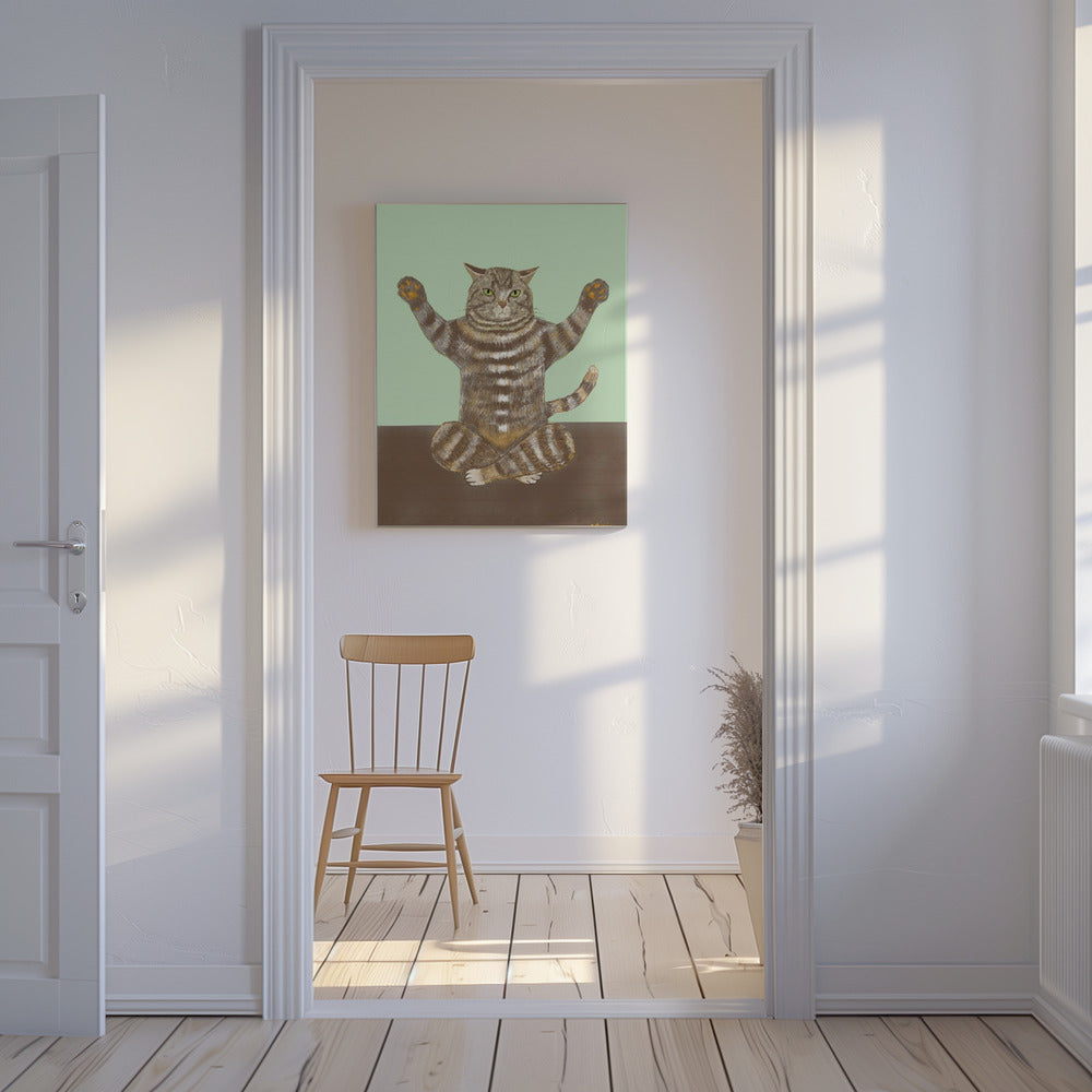 Yoga Cat Light Green Background | Canvas