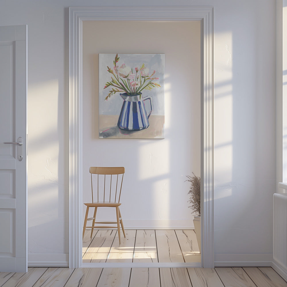 Fresh flowers in a striped vase I | Canvas