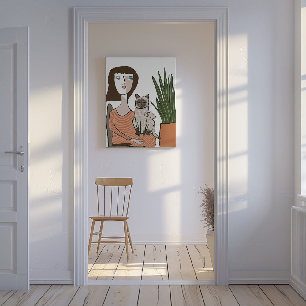 Mädchen mit Siamkatze | Leinwand