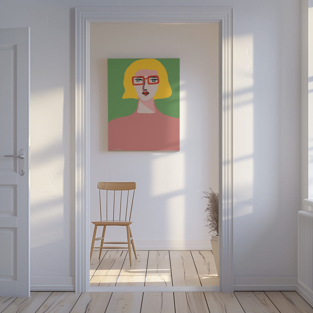 Dame mit goldenem Haar und roter Brille | Leinwand