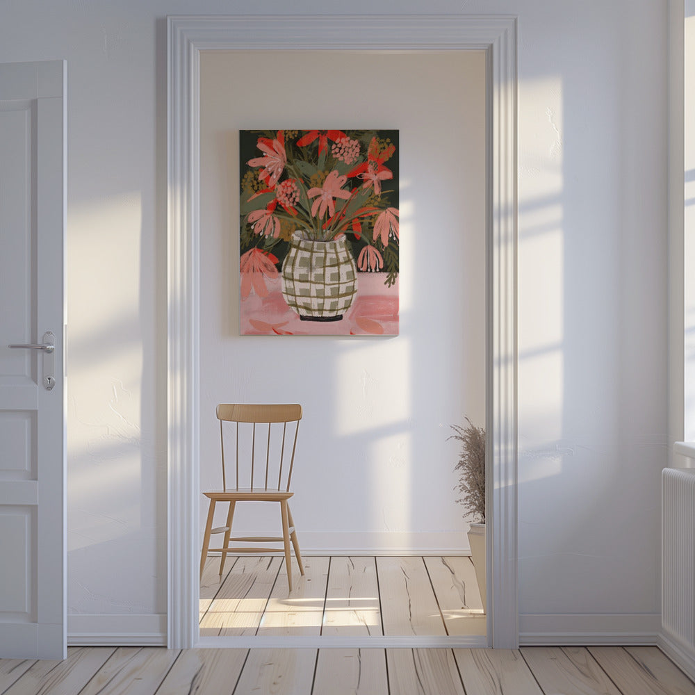 Blütenblätter in gemusterter Vase | Leinwand